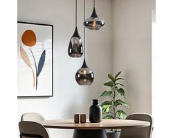 Moderne hanglamp met smoke glas, 3-lichts - Loua