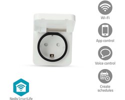 Nedis SmartLife Slimme Stekker – Voor buiten & binnen – Tijdschakelaar – Energiemeter – Weerbestendig – Wit