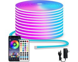 Neon LED-strip 15 m - Afstandsbediening / App-bediening - IP65 waterdichte flexibele LED-lichtstrip - 24 V RGB LED-strip neon kerstverlichting - Geschikt voor slaapkamer, kamer en buitendecoratie