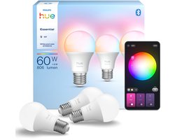 Philips Hue Essential Slimme A60 lamp, Wit en gekleurd licht, 3-pack