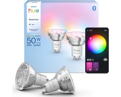 Philips Hue Essential Slimme LED GU10 Spotlight, Wit en gekleurd licht, 2-pack