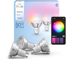 Philips Hue Essential Slimme LED GU10 Spotlight, Wit en gekleurd licht - 3-pack
