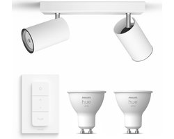 Philips Hue Kosipo Opbouwspot (Wit) - Warmwit Licht - Incl. Hue Dimmer Switch - Plafondspot met 2 Lichtpunten - GU10 - Hue White
