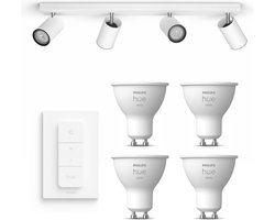 Philips Hue Kosipo Opbouwspot (Wit) - Warmwit Licht - Incl. Hue Dimmer Switch - Plafondspot met 4 Lichtpunten - GU10 - Hue White