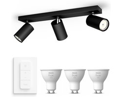 Philips Hue Kosipo Opbouwspot (Zwart) - Warmwit Licht - Incl. Hue Dimmer Switch - Plafondspot met 3 Lichtpunten - GU10 - Hue White