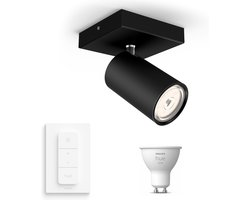 Philips Hue Kosipo Opbouwspot (Zwart) - Warmwit Licht - Incl. Hue Dimmer Switch - Wandspot of Plafondspot met 1 Lichtpunt - GU10 - Hue White