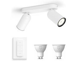 Philips Hue Pongee Opbouwspot (Wit) - Warmwit Licht - Incl. Hue Dimmer Switch - Plafondspot met 2 Lichtpunten - GU10 - Hue White