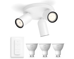 Philips Hue Pongee Opbouwspot (Wit) - Warmwit Licht - Incl. Hue Dimmer Switch - Plafondspot met 3 Lichtpunten - GU10 - Hue White