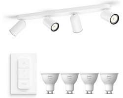 Philips Hue Pongee Opbouwspot (Wit) - Warmwit Licht - Incl. Hue Dimmer Switch - Plafondspot met 4 Lichtpunten - GU10 - Hue White