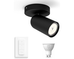 Philips Hue Pongee Opbouwspot (Zwart) - Warmwit Licht - Incl. Hue Dimmer Switch - Wandspot of Plafondspot met 1 Lichtpunt - GU10 - Hue White