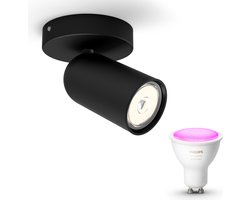 Philips Hue Pongee Opbouwspot (Zwart) - Wit en Gekleurd Licht - Wandspot of Plafondspot met 1 Lichtpunt - GU10 - Hue White and Color Ambiance