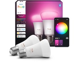 Philips Hue Slimme LED A60 Bulb, Wit en Gekleurd Licht, E27 Fitting, 2-pack