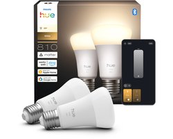 Philips Hue Slimme LED A60 lamp, Warm Wit Licht, E27 Fitting, 2-pack