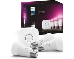 Philips Hue starterkit - slimme verlichting - wit en gekleurd - 3 lampen - E27 - 1100lm