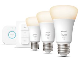 Philips Hue starterkit - warmwit licht - 3 lampen - E27 - 1100lm - 1 dimmer switch