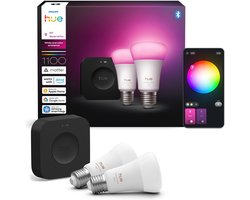 Philips Hue starterkit - wit en gekleurd licht - 1 Bridge Pro - 2-pack E27 1100 lumen