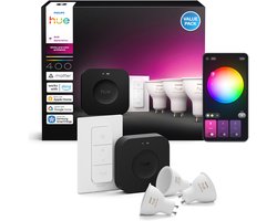 Philips Hue starterkit - wit en gekleurd licht - 1 Bridge Pro - 3 lampen GU10 400 lumen - 1 dimmer switch