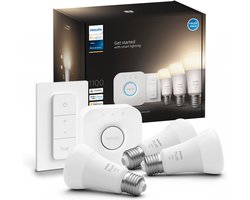 Philips Hue starterkit - zachtwit licht - 3 lampen - E27 - 1100lm - 1 dimmer switch