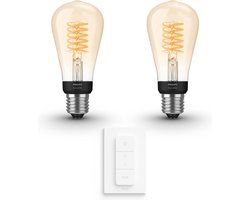 Philips Hue Uitbreidingspakket - E27 - met 2 Filament Edisonlampen Klein (ST64) - Warmwit Licht - Incl. 1 Hue Dimmer Switch - Hue White Filament