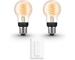 Philips Hue Voordeelpakket - E27 - met 2 Filament Standaard Lampen - Warmwit Licht - Incl. 1 Hue Dimmer Switch - Hue White Filament