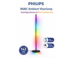 Philips RGBIC Ambient Vloerlamp – Smart LED Staande Lamp – 16 Miljoen Kleuren – Dimbaar – Muzieksynchronisatie – Afstandsbediening – 142 cm