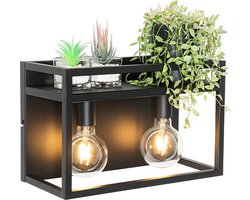 QAZQA cage rack - Industriele Dimbare LED Smart Wandlamp incl. wifi met Dimmer voor binnen - 2 lichts - D 18 cm - Zwart - Industrieel - Woonkamer | Slaapkamer | Keuken