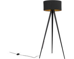 QAZQA ilse - Moderne Vloerlamp | Staande Lamp met kap - 1 lichts - H 136 cm - Zwart Goud - Woonkamer | Slaapkamer