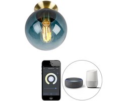 QAZQA pallon - Art Deco Dimbare LED Smart Plafondlamp incl. wifi met Dimmer - 1 lichts - Ø 20 cm - Blauw - Woonkamer | Slaapkamer | Keuken