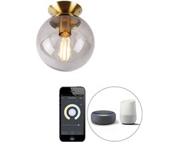 QAZQA pallon - Art Deco LED Smart Plafondlamp incl. wifi - 1 lichts - Ø 20 cm - Goud/messing - Woonkamer | Slaapkamer | Keuken