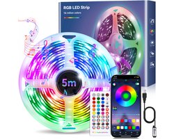 Rayofi LED Strip 5m USB–RGB LED Streep–Kleurveranderende LED Verlichting met Afstandsbediening–App-besturing, Muziekmodus–Timer-instelling–LED Band voor Slaapkamer TV Keukendecoratie