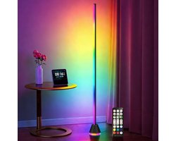 RAYOFI LED-vloerlamp -145 cm-LED vloerlamp dimbaar RGBIC - Vloerverlichting - Wit licht/meerkleurige sfeerverlichting - Ondersteunt bediening via app en afstandsbediening - Creëert de perfecte sfeer voor slaapkamers, woonkamers en speelkamers