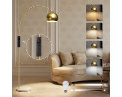 Rosnek Vloerlamp met Goud Moderne (175 cm) - Arc Lamp met 6.35kg Marmeren Voet & 360°Verstelbare Metalen Kap, Staande Lamp Woonkamer met Magnetische Afstandsbediening, Dimbare/Kleurtemperatuur, Staande Lampen Voor Slaapkamer & Studeerkamer