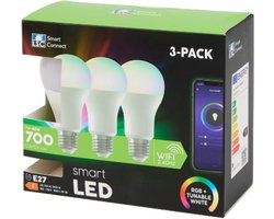 Smart E27 Lamp - Multipack 3 stuks - Meerkleurig - Verbind met Wifi en Bedien Via App - Dimbaar - Lange Levensduur - Energiesparend