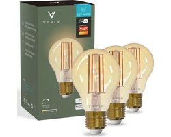Varin® Smart Filament Led Lamp E27 [3 stuks] - 5W - Extra warm wit licht - Bediening via app - Voice control - Slimme bulb verlichting - Smart Light - Google Home en Amazon Alexa - Tuya wifi - Nachtlamp - Lampen woonkamer, keuken, slaapkamer, hal