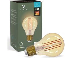 Varin® Smart Filament Led Lamp E27 - 5W - Extra warm wit licht - Bediening via app - Voice control - Slimme bulb verlichting - Smart Light - Google Home en Amazon Alexa - Tuya wifi - Nachtlamp - Lampen woonkamer, keuken, slaapkamer, hal, kinderkamer