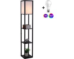 Vloerlamp - Staande lamp - Stalamp - Met opbergruimte - Dimbaar - Witlicht RGB - Smart lamp WiFi - 26L x 26B x 160H cm - Zwart