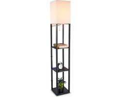 Vloerlamp - Staande lamp - Stalamp - Met opbergruimte - Vloerlamp woonkamer - Staande lampen woonkamer - Vloerlampen Woonkamer - 26L x 26B x 160H cm - Zwart - Effen