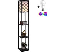 Vloerlamp - Staande lamp - Stalamp - Sfeerlamp - Met opbergruimte - Dimbaar - Witlicht RGB - Smart lamp WiFi - 26L x 26B x 160H cm - Zwart - Honingraat