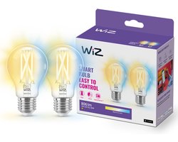 WiZ Filament Lamp 2-pack - Warm- tot Koelwit Licht - Slimme LED Verlichting - E27 fitting - 60W - Transparant - Wi-Fi