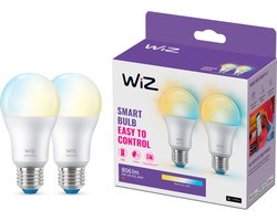 WiZ Lamp 2-pack - Warm- tot Koelwit Licht - Slimme LED Verlichting - E27 fitting - 60W - Mat - Wi-Fi