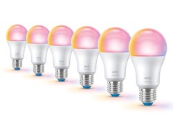WiZ Voordeelverpakking - E27 - met 6 standaardlampen - Mat - 60W - 806 lm - Wit en Gekleurd Licht - Slimme LED Verlichting - Werkt met Apple HomeKit, Alexa en Google Home - Tunable White and Color