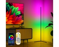 XL Grote Variant Moderne LED Hoeklamp Bluetooth - Nieuw 2025 Model - Vloerlamp - Afstandbediening bestuurbaar- RGB - Dimbaar - Staande Lamp