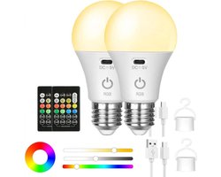 Ynkkvre - lamp - oplaadbare LED lamp met afstandsbediening - draadloze E27 RGB lamp met USB-C batterij en haak - voor binnen en buiten - 2 stuks