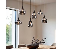 Zwarte hanglamp Loic met smoke glas, 6-lichts