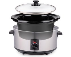 alpina Slowcooker 3.5L - Crockpot Slow Cooker met Warmhoudfunctie - Multicooker met Keramische Binnenpan en Glazen Deksel - 240W - RVS