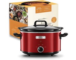 AMA® Slowcooker met Timer - Crockpot - Stoompot - Inclusief Warmhoudfunctie - Rood