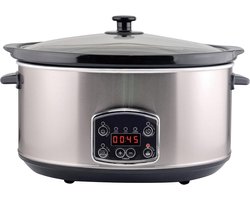 ApexArte® Slowcooker met Timer - Keramische Binnenpan - Hotpot - Zwart en Staal