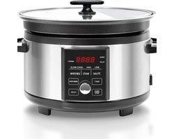 ApexArte® Slowcooker met Timer - Keramische Binnenpan - Hotpot - Zwart en Zilver