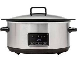 Aura® Slowcooker met Timer - Crockpot - Stoompan - Uitneembare Binnenpan - Zilver - 25cm x 24cm x 23cm