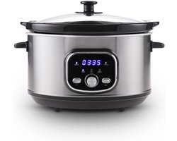 Aura® Slowcooker met timer - Slowcooker - Crockpot - Zilver/Zwart - 25cm x 32cm x 23cm